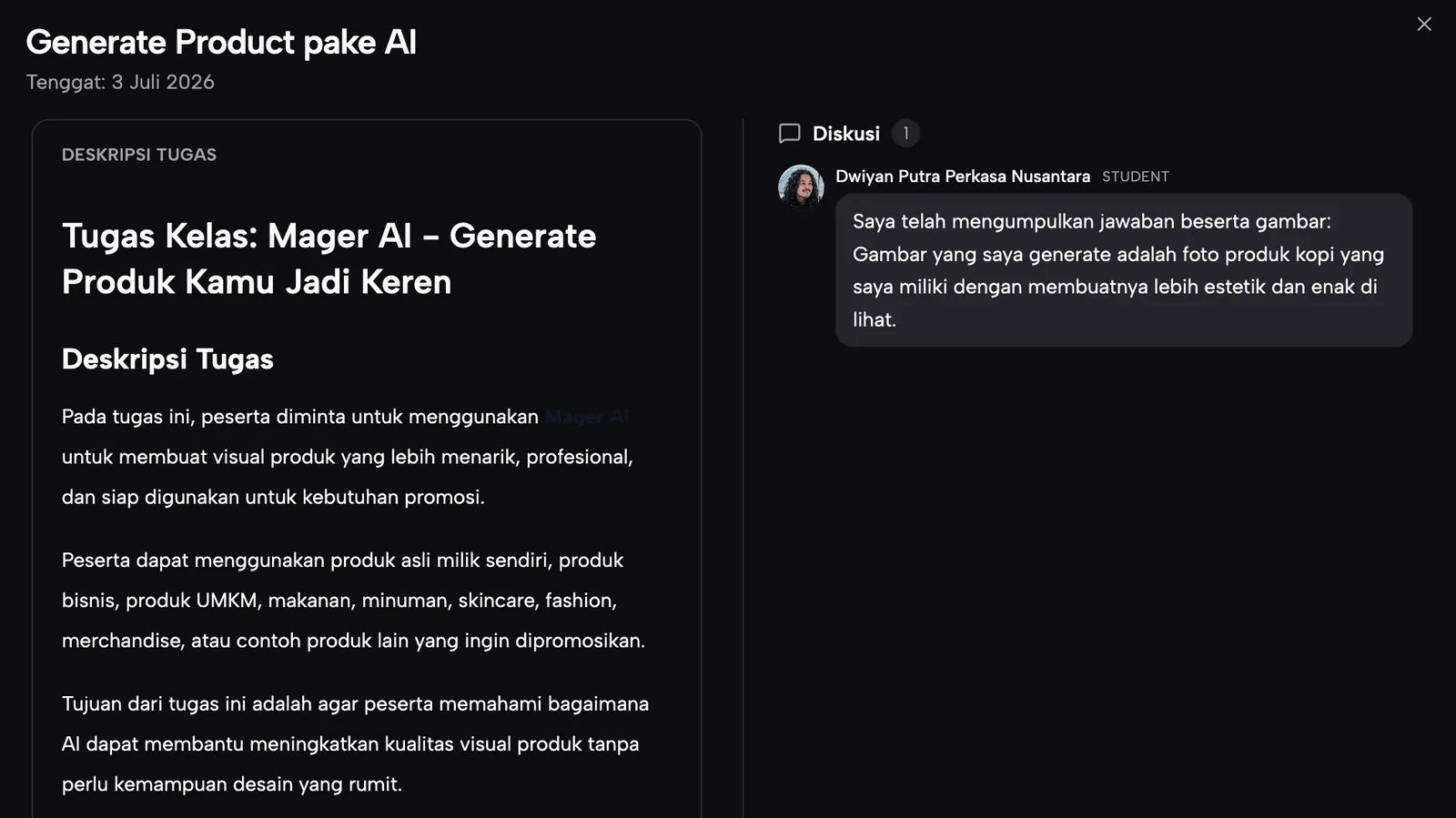 Brief lengkap sebuah tugas praktik, dan utas tempat student menjelaskan apa yang ia kumpulkan.