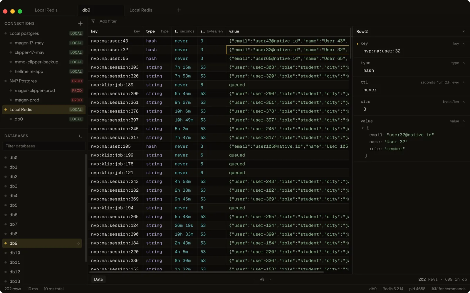 Keyspace Redis di grid yang sama seperti tabel, dengan TTL dibaca sebagai durasi, bukan sebagai minus satu.